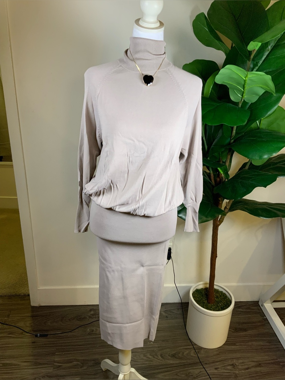 Zara Neutral Taupe High-Neck Maxi Dress